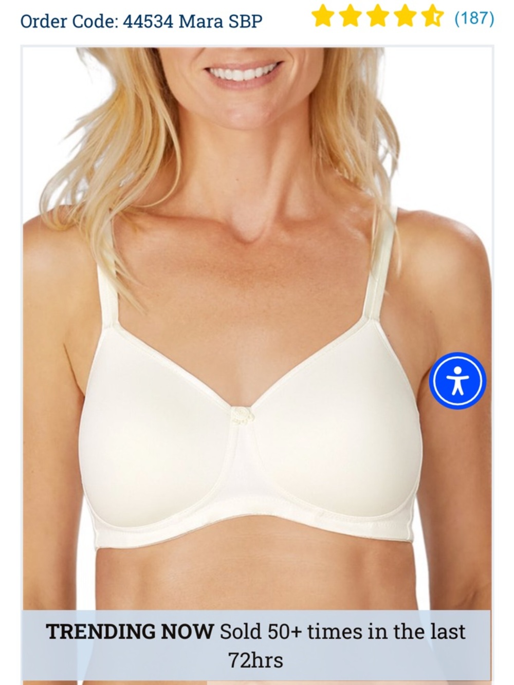 Amoena Size 40AA Mara SB Light Nude‎ 1150 Mastectomy Bra